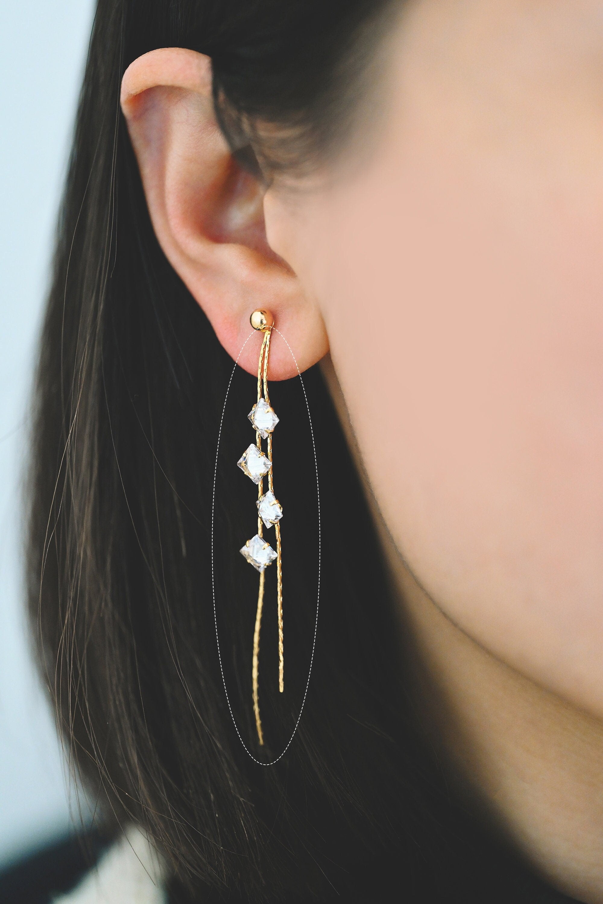 4pcs Gold Earring Tassel Pendants, Gold plated Brass Chain Charm with CZ, Earwire Component Supplies (GB-1234-H)